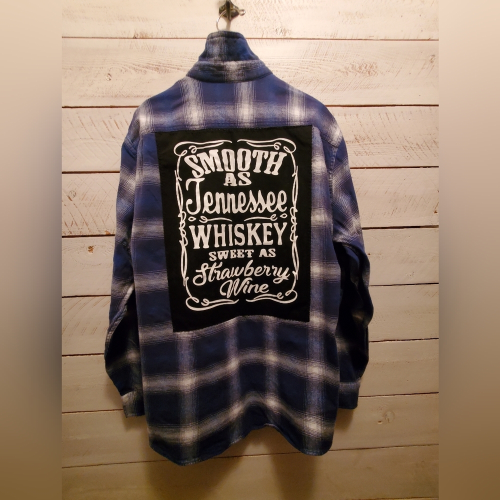 Upcycled / Repurposed Flannel Navy Plaid Flannel Shirt